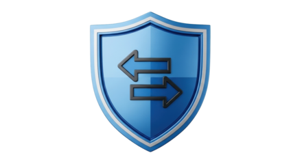Isolated cybersecurity shield featuring arrows pointing in opposite directions, protection