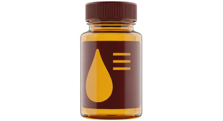 Isolated bottle of golden liquid supplement, oil or medicine with dropper label detail