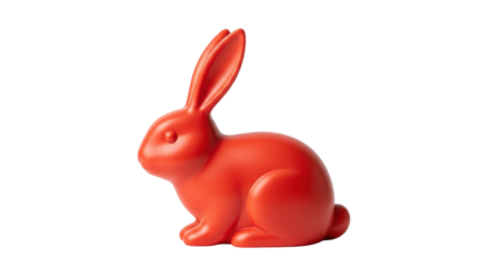 Isolated red toy rabbit in a studio shot used for commercial product advertising and promotion