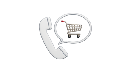 Isolated phone with a shopping cart in a speech bubble, a virtual assistant concept