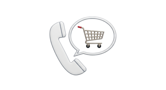 Isolated phone with a shopping cart in a speech bubble, a virtual assistant concept