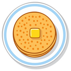 Cartoon Pancakes with Butter on a Plate Isolated on White, Vector Illustration