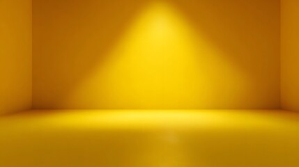Bright yellow studio interior with a strong central spotlight casting a cone of light