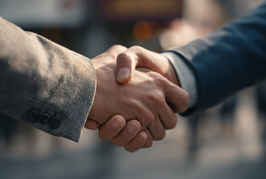 Close up of two business people shaking hands in a formal agreement or partnership