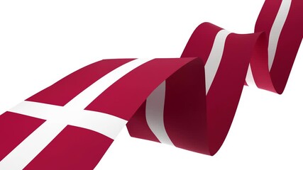 Waving Denmark Flag Ribbon on White Background with Alpha