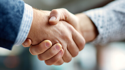 Two business people shaking hands in a close up shot symbolizing agreement and partnership