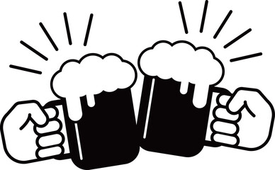ビールジョッキで乾杯　モノトーン