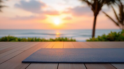 Sunset Yoga Mat on Oceanfront Deck