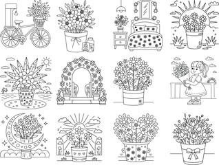 Whimsical Floral Illustrations and Scenes vector 