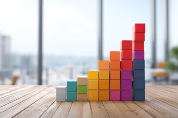 Naklejka na ściany i meble Colorful Bar Chart Blocks on Office Table City View