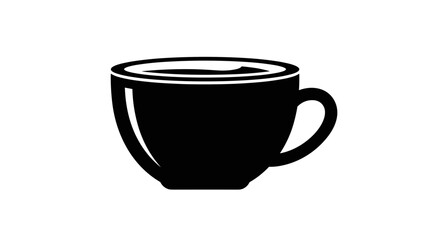 Simple Black Silhouette of a Coffee Cup Filled with Liquid.