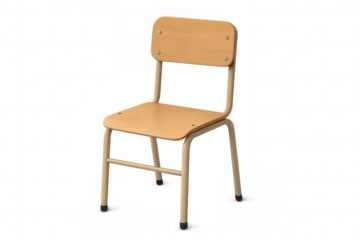 School chair with wooden seat and backrest, an empty classroom object representing education and learning