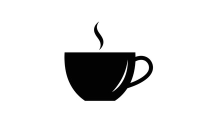 Simple black silhouette of a steaming hot cup of coffee or tea perfect for a warm beverage icon.