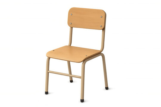 School chair with wooden seat and backrest, an empty classroom object representing education and learning