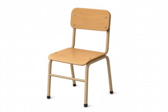 School chair with wooden seat and backrest, an empty classroom object representing education and learning