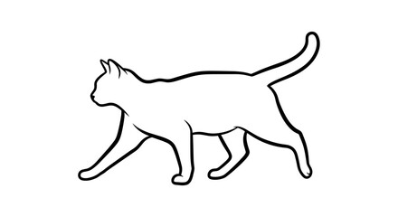 Simple Outline Drawing of a Walking Cat Silhouette.