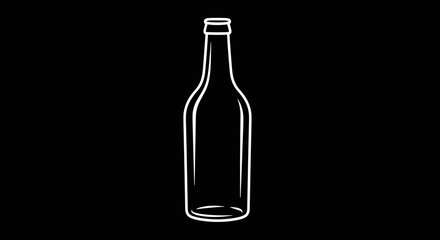 Simple outline drawing of an empty glass bottle on a black background.