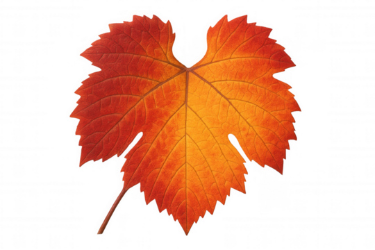 Autumn grape vine leaf showing vibrant red and orange fall colors, symbolizing nature's seasonal transition on transparent background - Powered by Adobe