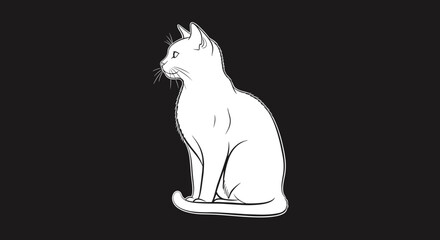 White cat silhouette illustration on a black background.