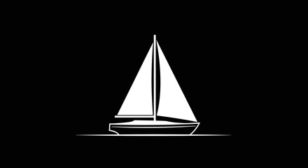 White sailboat silhouette on a black background with white outline.