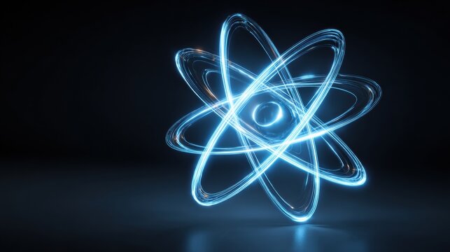 Glowing Atomic Model Representation in Blue Light on Dark Background Showcasing Scientific Concept of Energy and Matter Interactions - Powered by Adobe