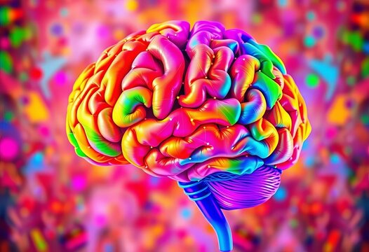 Abstract colorful brain, vibrant logic and creativity concept,  illustration,   design element