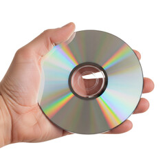 hand holding Mini DVD or CD Disc on Isolated transparent background png. generated with AI
