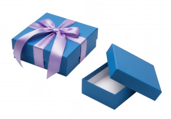 Blue gift box with lavender ribbon isolated on a transparent background