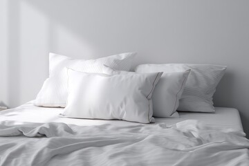 White Pillow Mockup with Empty Surface on Cozy Bed