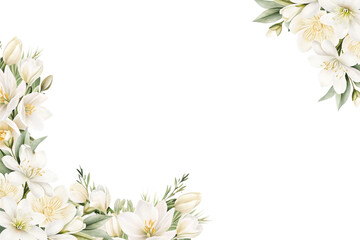 Blooming botanical watercolor flowers border frame. colorful flower on white background.