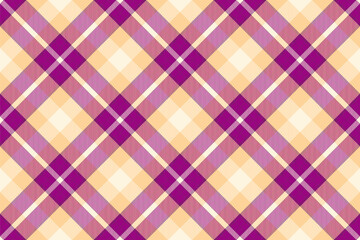 Straight fabric background tartan, modern textile plaid texture. Paper seamless check vector pattern in pink and orange colors.