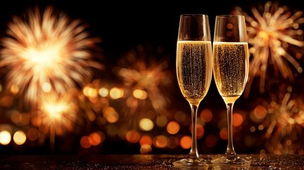 ニューイヤー、花火とシャンパンのイメージ