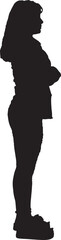  vector; silhouette of a side view of a woman standing arms crossed