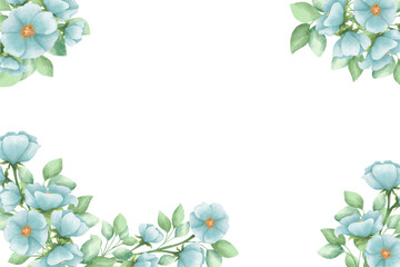 Blooming botanical watercolor flowers border frame. colorful flower on white background.
