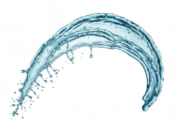 Blue water splash arc isolated on a transparent background