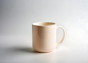 Close up of a person holding a red and white megaphone with a strap against a plain background