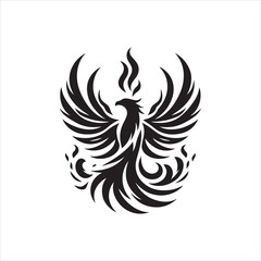 Stylized Phoenix Silhouette with Rising Flames and Ornamental Wing Design.