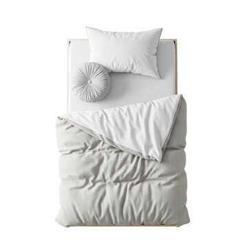 Top view single bed with natural white oak wood frame on Isolated transparent background png. generated with AI