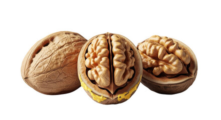 Whole and halved walnuts with intricate brain-like texture displayed prominently