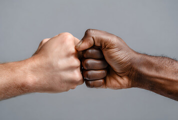 Two diverse hands making a fist bump gesture of unity and friendship