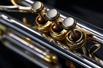 Naklejka premium Close-up of Trumpet Valves and Brass Surface Reflections