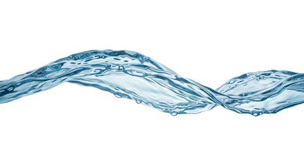 Swirling wave of clear light blue water on a white background with subtle highlights and droplets visible