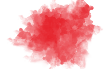 A vibrant red watercolor splash isolated on transparent background, creating a soft and artistic effect with its fluid texture