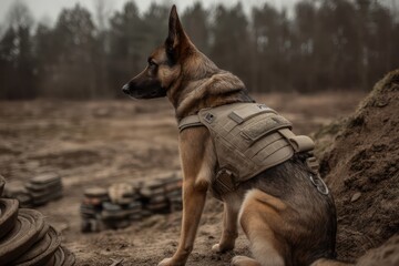 Dog Wearing Body Armor on Training Field