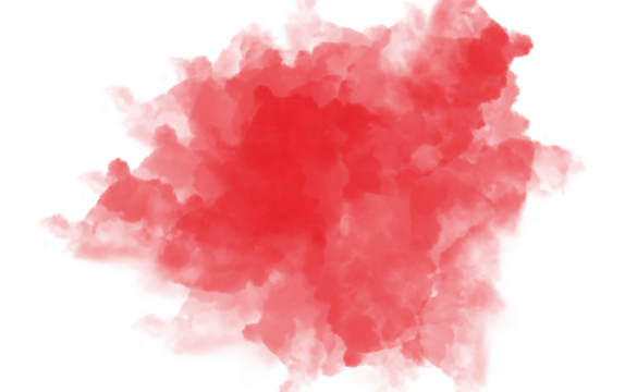 A vibrant red watercolor splash isolated on transparent background, creating a soft and artistic effect with its fluid texture