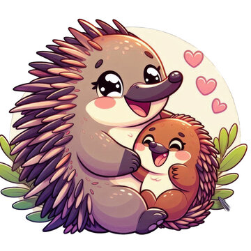 Adorable echidnas sharing a loving moment together