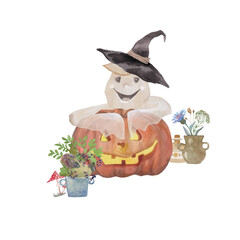 scarecrow ghost and pumpkin halloween clipart