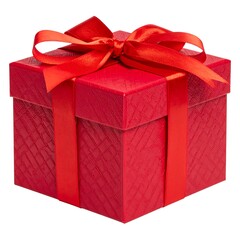 Red gift box with ribbon bow on white background
