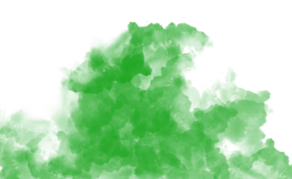 A lush green watercolor cloud effect isolated on transparent background, suggesting growth and vitality with its vibrant and organic appearance - Powered by Adobe