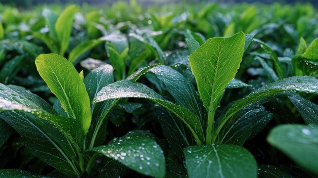 Dewy Morning Choy sum field panorama